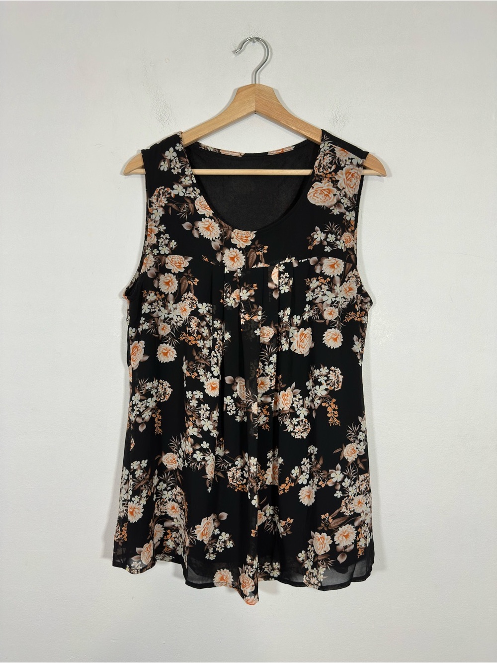 Timeson Women's Floral Top Pleated Sleeveless Blouse Medium Business Casual Fall